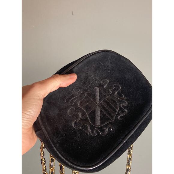 Ann Taylor Y2K Vintage Black Suede Leather Chain Strap Crest Crossbody Bag - Picture 3 of 8